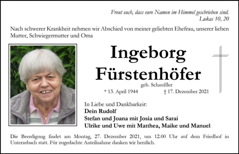 Erinnerungsbild für Ingeborg Fürstenhöfer