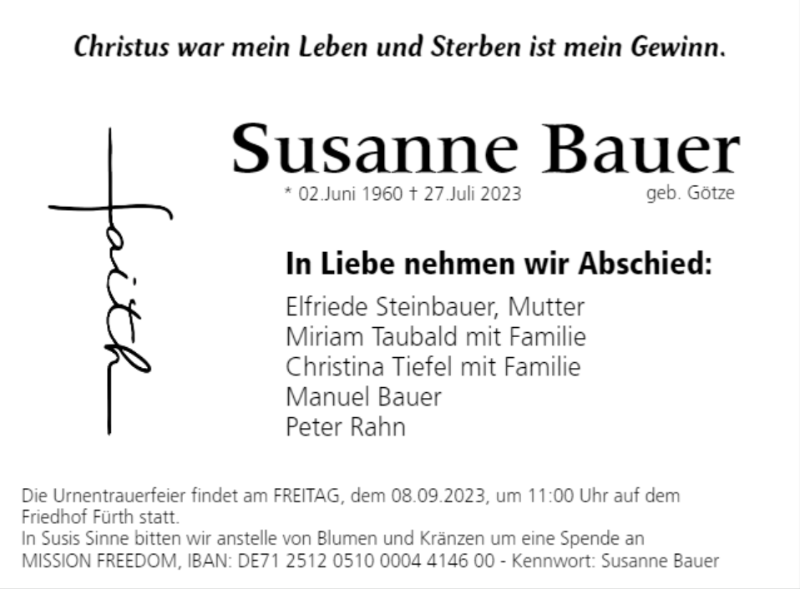 Erinnerungsbild für Susanne Bauer